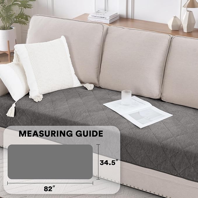 Couch Covers for Dogs Chenille Sofa Covers for 3 Cushion Washable Quilted Checkered Fuzzy Pet Couch Cover Soft Couch Protector Non-Slip Sofa Pads for Puppy Cat Kids(34.5" x 82", Light Grey) - Image 3