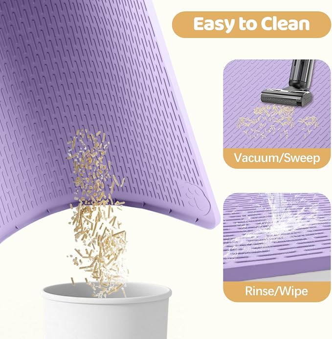 Silicone Cat Litter Mat for Litter Box 50”x35” Large Cat Mat, Purple | Waterproof, Non-Slip, Leak-Proof Rug Mat with Lip, Easy to Clean, Extra Large Litter Catcher Mat for Floor - Image 5