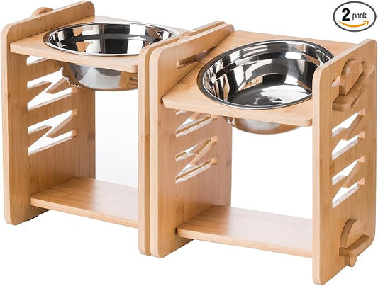 Elevated Dog Bowls, 9 Heights Adjustable Raised Dog Bowl 4.7″-11.8″, with Food Grade 304 Stainless Steel 51 OZ, Bamboo Dog Bowl Stand for Medium and Large Dogs, 2 Pack by ForTheLoveofFur
