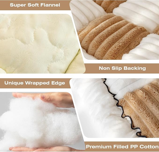 Fuzzy Couch Cover for Dog, Modern White Khaki Checkered Couch Cushion Cover | Non Slip Couch Cover for 2 Cushion Couch Sofa Pet Friendly, Washable Sofa Cover Durable Anti-pilling Furniture Protector - Image 6