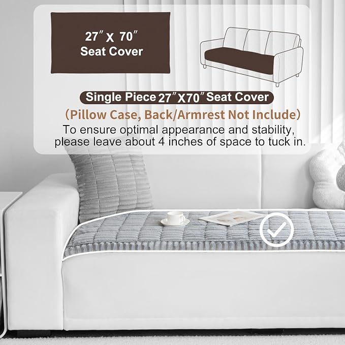 Couch Cover for Dogs Washable, Non Slip Sofa Covers for Pets 3 Cushion Couch Sofa, Sectional Slipcover Furniture Protector (1 PCS 27.5"x70" Light Grey) - Image 2