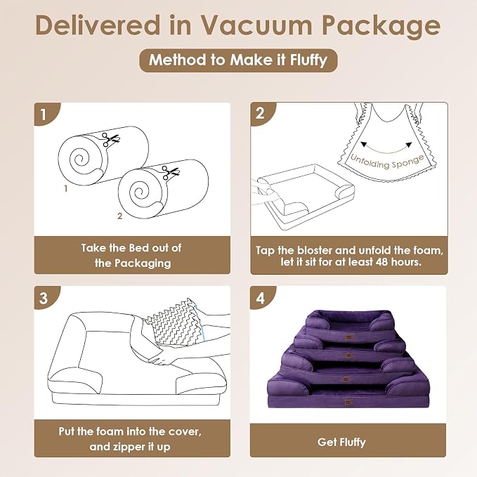 EHEYCIGA Orthopedic XXL Dog Bed, Waterproof Washable XL Big Pet Bed 48" | Non-Slip Bottom and Egg-Crate Memory Foam Extra Large Pet Couch Bed with Washable Removable Cover, Purple - Image 7