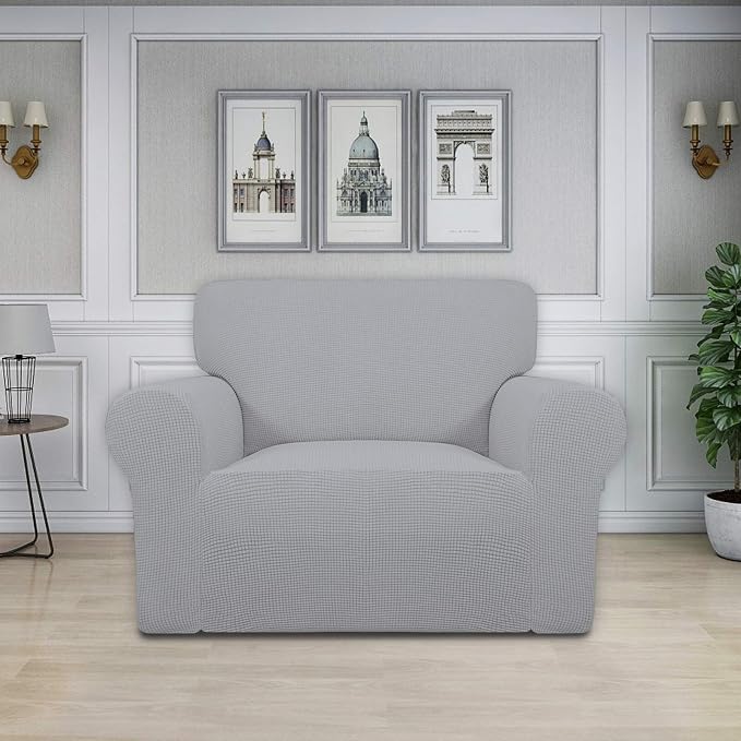 Easy-Going Stretch Oversized Chair Slipcover with Arm Washable Silver Gray | 1-Piece Large chair covers armchair Furniture Protector for Living Room chair and a half cover Soft For Kids, Pet. - Image 2