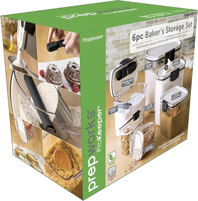 Progressive ProKeeper Baker's Airtight Kitchen Storage Canister Container Set for Flour, Sugar & More, Keeps Ingredients Fresh, with Accessories (Black, 6- Piece) - Image 3