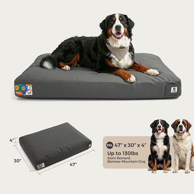 Sytopia 47 Inch Canvas Outdoor Dog Bed for XXL Dogs, Durable Dog Bed with Waterproof Machine Washable Removable Cover, Indoor Patio Pet Pad for Crate, Dark Grey - Image 5