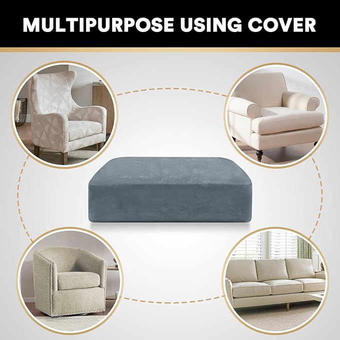 PrinceDeco Stretch Velvet Couch Cushion Cover,Soft Cushion Slipcover for Chair Cushion Fitted Sofa Cover Furniture Protector for Sectional Cushion Cover (Width Up to 29.5", Stone Blue) - Image 6