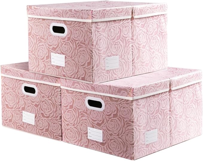 PRANDOM Extra Large Collapsible Storage Boxes with Lids Fabric Decorative Storage Bins Cubes Organizer Baskets with Cover Handles Divider for Bedroom Closet Living Room 19.6x15.7x11.8 Inch 3 Pack by Prandom