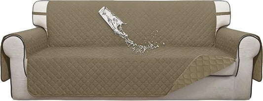 ISSUNTEX Double Protection 100% Waterproof Sofa Covers for Living Room, Couch Covers for 3 Cushion Couch Sofa, Reversible Furniture Protector Sofa Cover for Dogs (Oversized Sofa, Beige/Beige) by ISSUNTEX