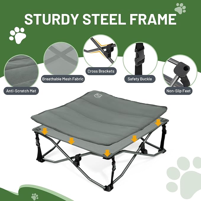 Timber Ridge Small Elevated Dog Bed, 3-in-1 Portable, Folding, and Raised with Removable Pad Mat, Cooling Design for Indoor and Outdoor Use, Grey - Image 7