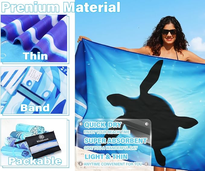 Widdonen Microfiber Beach Towel,Compact 2 Pack-71x32 Inch with Bag Travel | Extra Large,Lightweight,Thin,Sand Free,Quick Dry,Absorbent.Packable for Camping,Swim,Pool,Bath,Picnic,Cruise Essentials Gift - Image 4