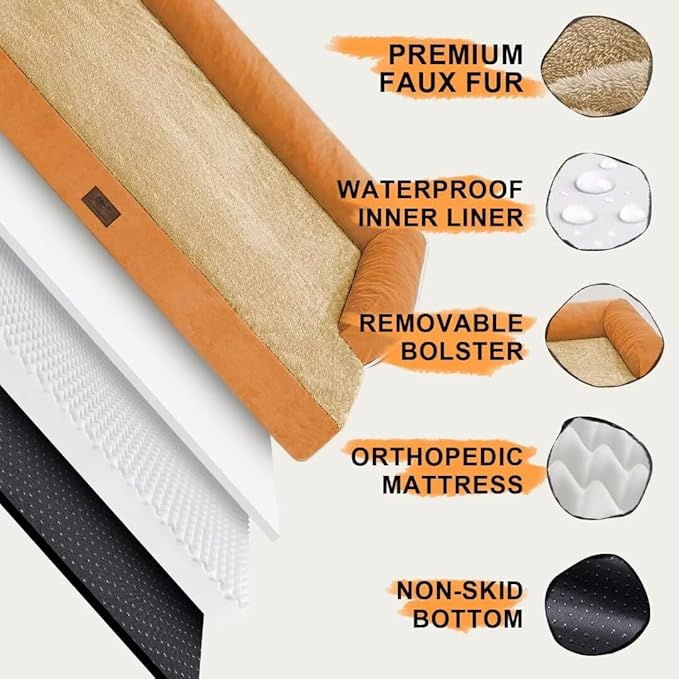 MEKIY Orthopedic XL Dog Bed with Bolster for Extra Large Size Dogs | Pillow Support for Neck Relief, Egg Crate Foam, Skin-Friendly Surface, Waterproof Liner, Anti-Slip Bottom, 42 x 30 Inch - Image 5