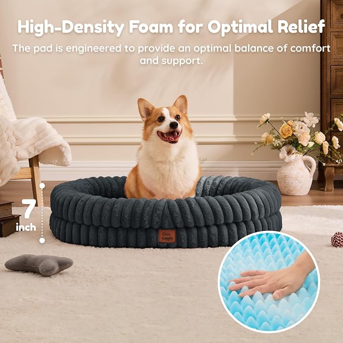 ChiXnuggle Orthopedic Dog Bed, Washable Cover, Faux Fur Bolster Pet Couch | waterproof,egg crate foam,non-slip bottom,for large dogs,dark grey,35*28*7,dog sofa - Image 5