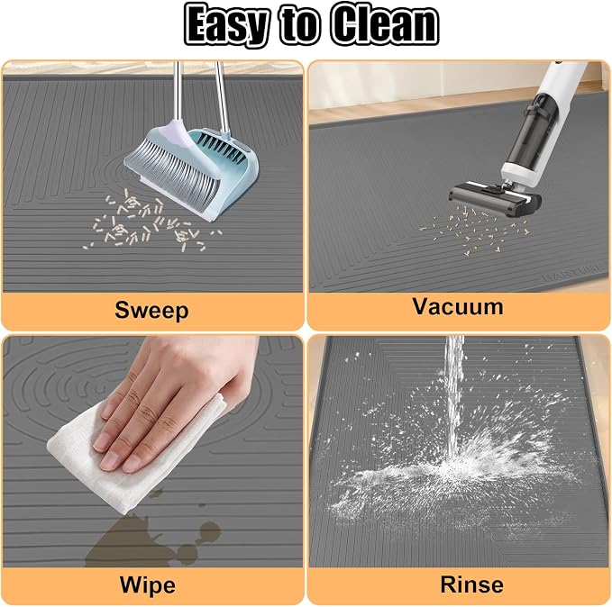 Silicone Cat Litter Mat 50" x 36" Cat Mat for Litter Box, Dark Grey | Extra Large Cat Litter Trapping Mat for Floor, Waterproof, Non-Slip Kitty Litter Box Mat with Raised Edge, Easy to Clean - Image 7