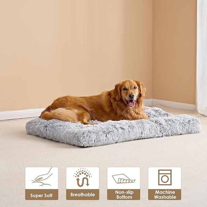 EHEYCIGA Fluffy Dog Crate Bed, Plush Extra Large Dog Pillow, Grey | Xlarge Calming Anti Anxiety Plush Faux Fur Mat for Large size dogs, Washable Soft Warm Dog Pad with Non-Slip Bottom - Image 8
