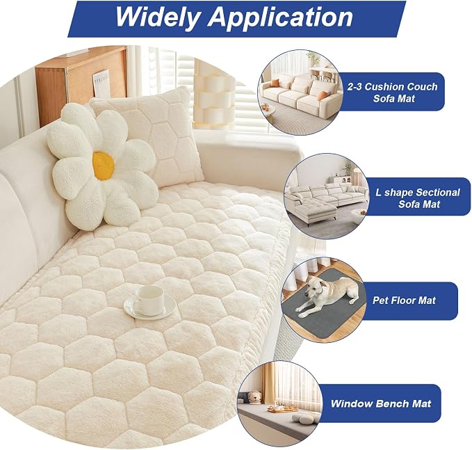 GKXLH New Thick Sofa Cover Washable - Soft Flannel Universal Sofa Covers 2 3 4 Seater, Non-Slip Couch Cover, Couch Seat Covers Sofa Slipcovers Furniture Protector for Living Room (Beige White, 70x180) - Image 2
