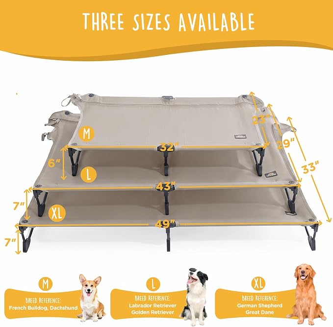 CANINE CANYON Upgraded Non-Slip Daisy Cot, Large Foldable Elevated Dog Bed, Portable Raised Outdoor Folding Dog Cot for Camping/Home, Chew Proof Waterproof Heavy Duty Up to 160 Lbs, Brown, 43"x27" - Image 6