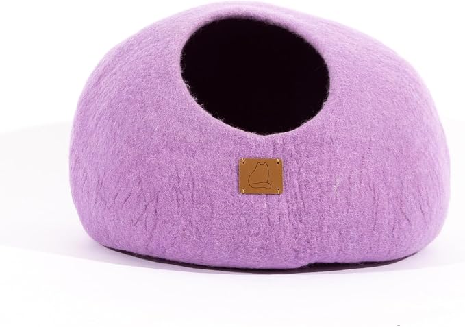 Best Aesthetic Cat Bed - Premium Felted Wool Cat Cave Bed - Cozy Peekaboo Round Cave for Large or Small Cats (Large, Lilac Purple) by FuzzyCove