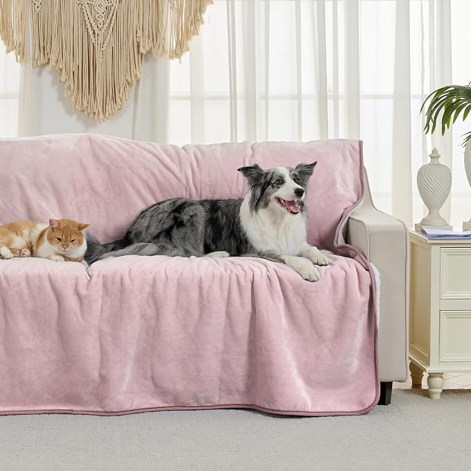 Waterproof Blanket for Bed Couch Sofa, Soft Liquid Pee Proof Pet Blanket for Dog Puppy Cat, Reversible Sherpa Fleece Furniture Protector (Dusty Pink, 60x80 inches) - Image 2