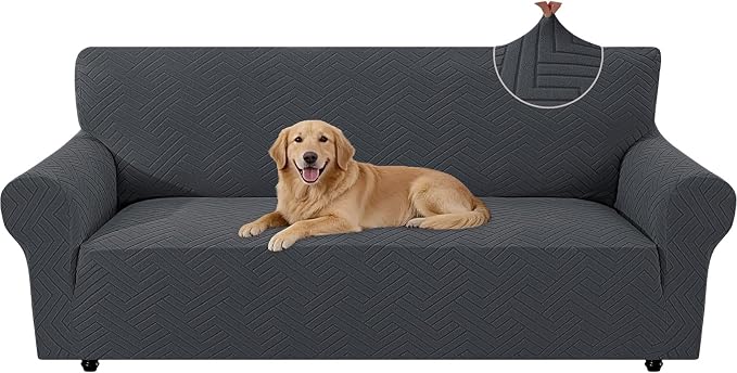 Stretch Sofa Cover Non-Slip Washable Furniture Protector | Stretch, 71"-91".Soft, Non Skid Foam, Elastic Bottom, Machine Washable, for Kids & Pets, Couch & Sofa, Dark Gray by YSTELLAA