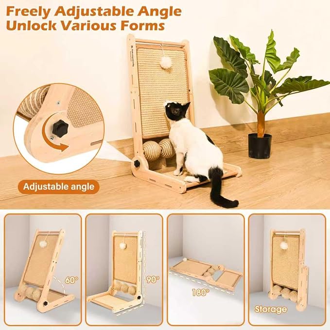 Cat Scratcher, 180°Angles Cat Scratcher, 23.6'' Cat Scratch Pad W/Toy Balls, Cat Scratch Pad for Indoor Cats Kitties, Cats Scratching Board W/Adjustable Shape,2-Sided Sisal Design - Image 2