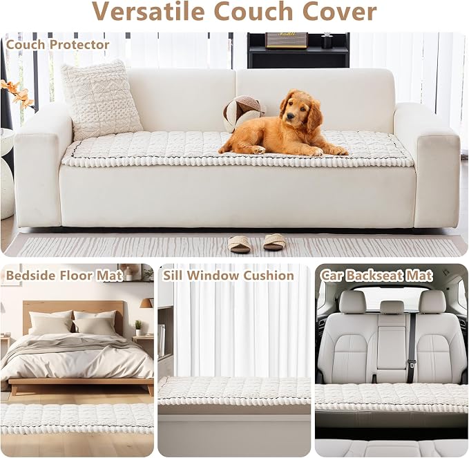 DREAMINGO Couch Cover for Dogs Washable - Fuzzy Sofa Covers Pet Friendly 27.6"x82.7", Soft Non Slip Pet Couch Cushion Protector Dog Bed Mat in Cream White - Image 4