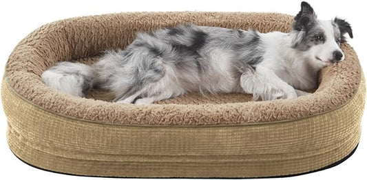 JOEJOY Orthopedic Dog Bed for Large Dogs, Egg-Crate Memory Foam Pet Bed with Bolster Sides, Waterproof Lining, Removable Washable Cover & Non-Slip Bottom, Light Brown by JOEJOY