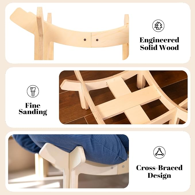 CHEERHOME PETS Elevated Cat Bed Wooden with Cushion Fluffy Pet Couch Sofa for Indoor Cats Raised Kitty Lounge Chair Suitable for Puppy, Cat Furniture(Deep Blue) - Image 6