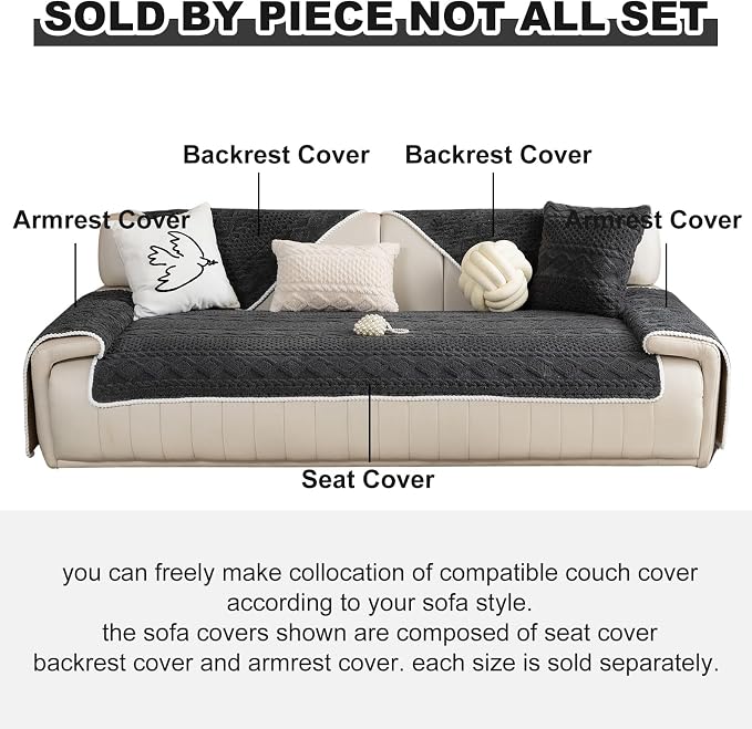 vctops Cable Jacquard Plush Sofa Couch Covers Boho Fuzzy Couch Cover for Dogs Soft Non Slip Sectional Sofa Slipcover Thick Warm Washable Furniture Protector for Kids, Pets (Grey,43"x82") - Image 2