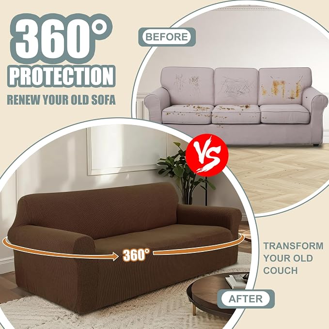 Stretch Oversized Sofa Couch Cover Washable Slipcover, Brown | 1-Piece X-large Sofa Cover For 3 Cushion,Furniture Protector Couch Cover For Dogs, Polyester Spandex Jacquard fabric - Image 4