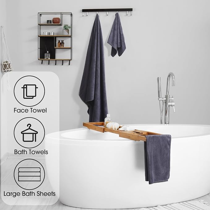 Mixweer 24 Piece Dark Grey Microfiber Absorbent Towel Set: 2 Oversized Bath Sheets, 4 Bath Towels, 6 Hand, 8 Washcloths, 4 Fingertip for Bathroom Spa Gym Camping Beach - Image 7