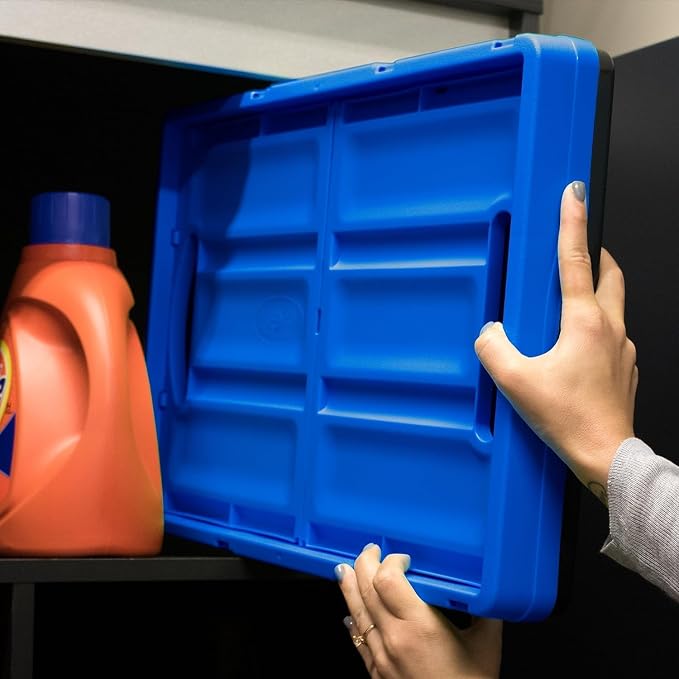 CleverMade Collapsible Storage Bins, 32L, 3 Pack, Obsidian | Reinforced plastic handles groceries, tools, and sports gear. Interlocking bins stack open and nest compactly when folded. - Image 9