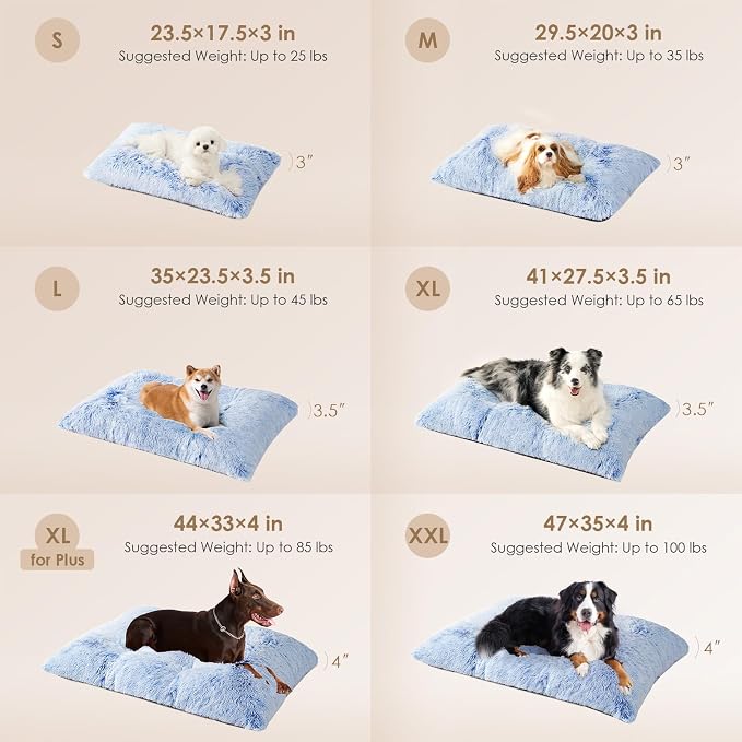 EHEYCIGA Fluffy Dog Crate Bed for Small Dogs, Plush Crate Pad, Blue | Calming Anti Anxiety Small Dog Bed, Washable Soft Warm Faux Fur Crate Mat with Non-Slip Bottom - Image 2