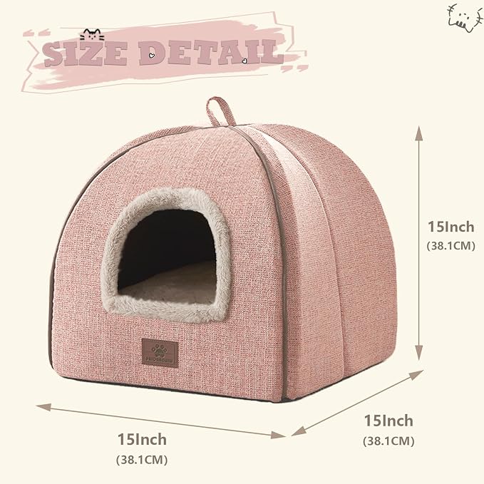 Cat Bed for Indoor Cats - Cat House Cats Tent with Removable Washable Cushioned Pillow, Soft and Self Kitten beds,for Small and Medium Pet Bed, Pink - Image 5