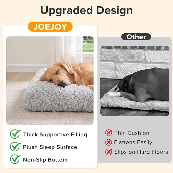 JOEJOY Dog Bed Crate Pad, Deluxe Plush Washable Dog Beds Fulffy Soft Kennel Pad Anti-Slip Pet Sleeping Mat for Small Dogs, 23" x 18", Grey - Image 5