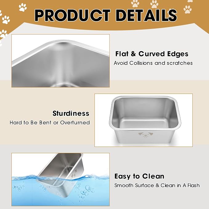 Sweetude 4 Pcs Stainless Steel Dog Bowls Bulk High Capacity Metal Dogs Food and Water Bowls for Large Dogs Pets(Silver,2.64 Gallon) - Image 3