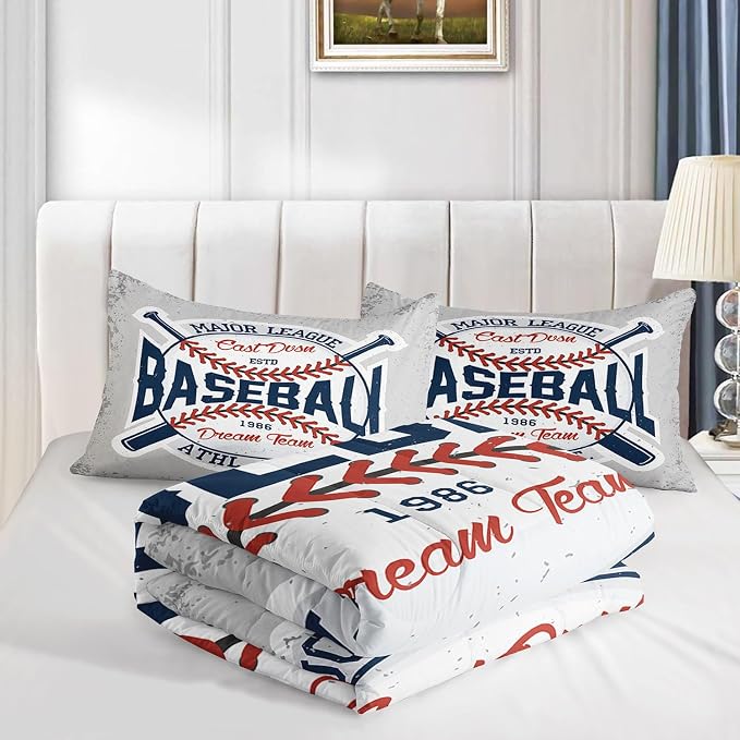 Vintage Sports Baseball Comforter Set 3D Baseballs Printed Bedding Set with 1 Comforter and 2 Pillowcases for Boys and Girls Bedroom All Season(Baseball Queen) - Image 4
