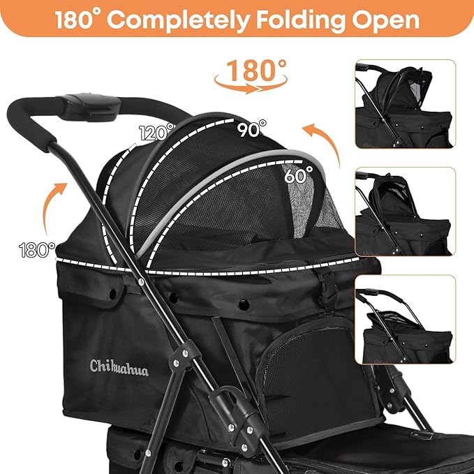 Double Pet Stroller for Dogs and Cats,Cat Strollers for 2 Cats,Double Dog Stroller for 2 Small Medium Dogs,4 Lockable Wheels/Lightweight/Folding, Black