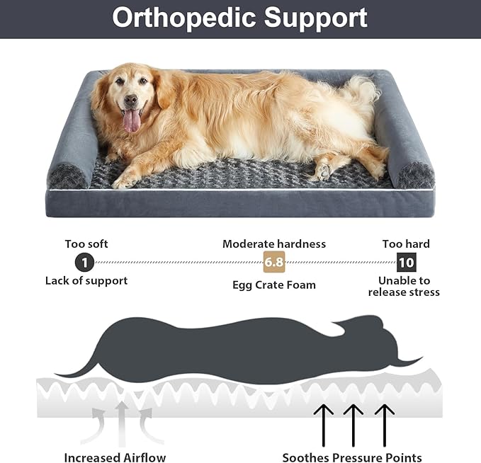 BFPETHOME Orthopedic Washable XXL Dog Bed for Senior Dog Cozy Sleep | Extra Large Waterproof Big Soft Pet Couch Bed for Dogs Relax with Removable Cover Supportive Foam Dark Grey 54x36 Inch - Image 2