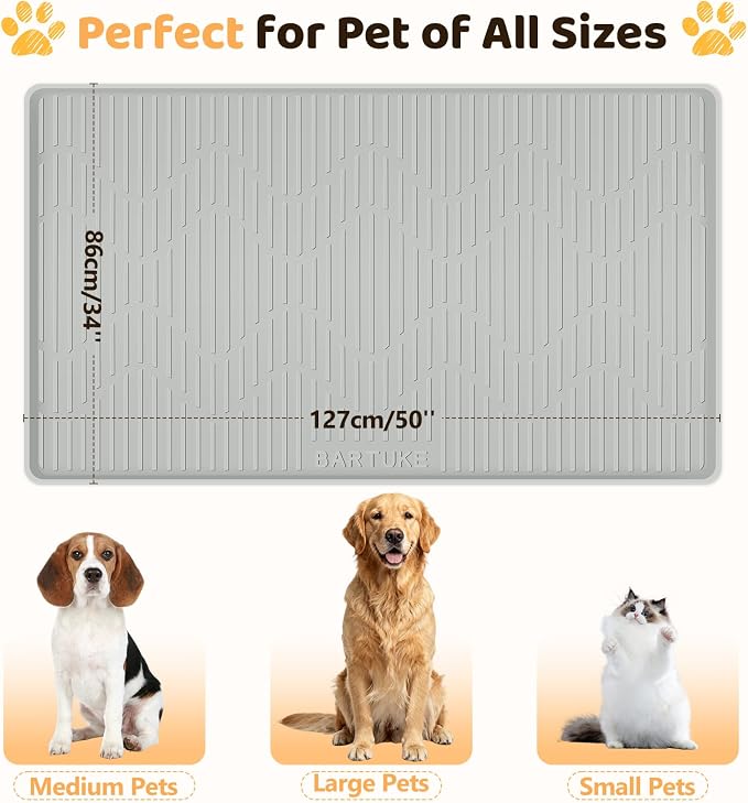 Silicone Cat & Dog Food Mat 50" x 34" Pet Feeding Mat for Food and Water | Extra Large Pet Foof Mat with Raised Edges, BPA-Free, Non-slip, Waterproof Bowl Mat for Small, Medium & Large Pets - Image 4