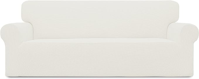 Easy-Going Stretch Couch Covers for Sofa Washable Large Cream | 1-Piece Sofa Covers for 3 Cushion Couch Furniture Protector Couch Slipcover Soft with Bottom for Kids Pets by Easy-Going