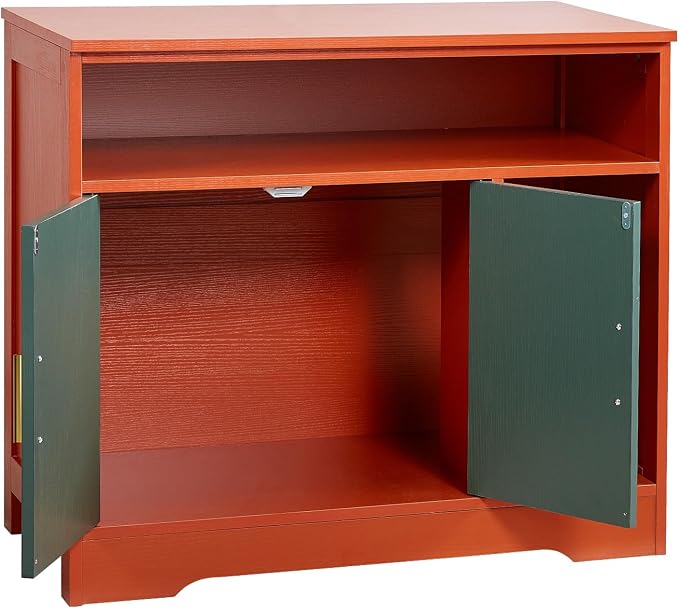 VEVOR Cat Litter Box Enclosure, 31 in Hidden Litter Box Cabinet with Shelf & Storage, Modern Style Indoor Cat Washroom, Wooden Kitty House Furniture End Table, Fit Most Litterboxes, Red & Green - Image 11
