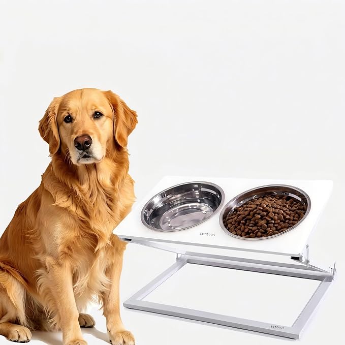 Elevated Dog Bowl, Adjustable Height and Tilt Angle Dog Bowl Stand | Precisely Adjust Height And Tilt Angle, Easy To Clean, Equipped With 2 Stainless Steel Food Bowls, Sturdy And Durable. by S-ETOVUS