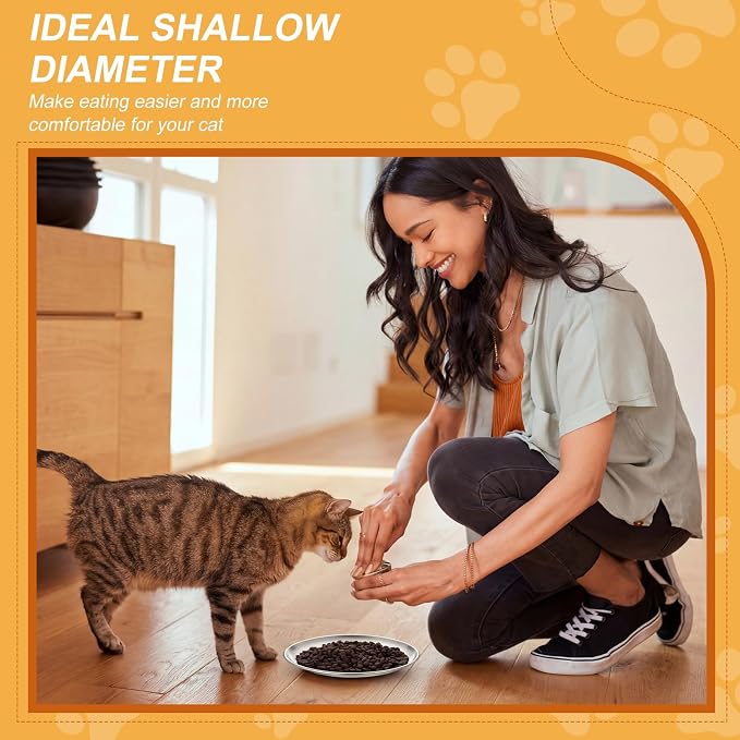 Unittype 30 Pcs Cat Bowls Bulk Stainless Steel 13 oz Kitten Bowls Non-Slip Silicone Bottom Cat Plates Pet Flat Dish Non Slip Bowl for Wet Dry Food - Image 5