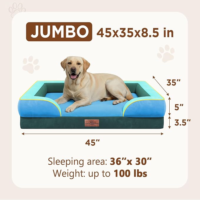 Comfort Expression Orthopedic Dog Bed for Extra Large Dogs with Bolster | Waterproof Dog Couch Bed with Washable Cover & Non-Slip Bottom, Supportive Egg Crate Foam XL Pet Bed, 45x35 Inch - Image 8