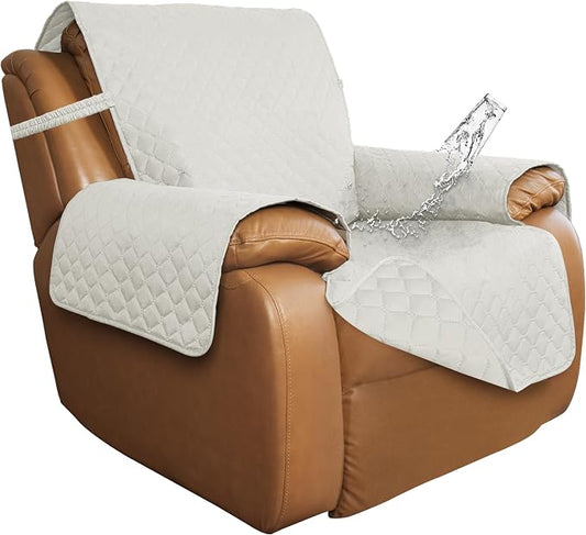 ISSUNTEX Double Protection 100% Waterproof Recliner Covers for Living Room, Reversible Furniture Protector Recliner Couch Sofa Slipcover for Dogs, Pets, Kids (Oversized Recliner, Ivory/Ivory) by ISSUNTEX
