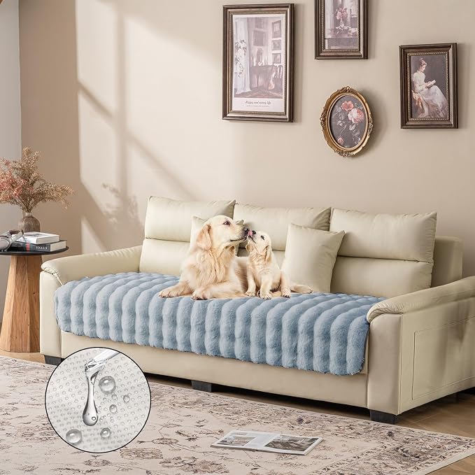 Dogs/Cats Bed Mats, Dog Pad Washable Removable Couch Cover with Anti-Slip Back, Plush Long Fur Mat, Perfect for Small, Medium and Large Dogs.(Light Gray-Bubble, 30"x53") - Image 2