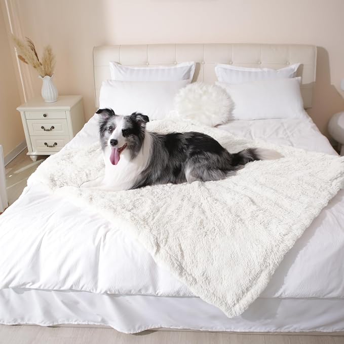 gogobunny Waterproof Dog Blanket for Couch & Furniture Protection - Super Soft Reversible Throw for Large Dogs & Cats, Calming Washable Fur & Sherpa Pet Blanket (60x80 Inch, Cream) - Image 4