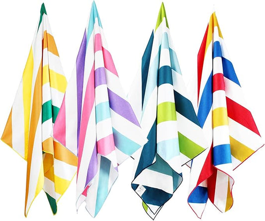 Whale Flotilla 4 Pack Large Quick Dry Beach Towel (30"x60"), Microfiber Sand-Free Beach Towel Set, Super Absorbent Compact Pool Travel Accessories, Pink/Summer/Green/Orange by WHALEFLOTILLA