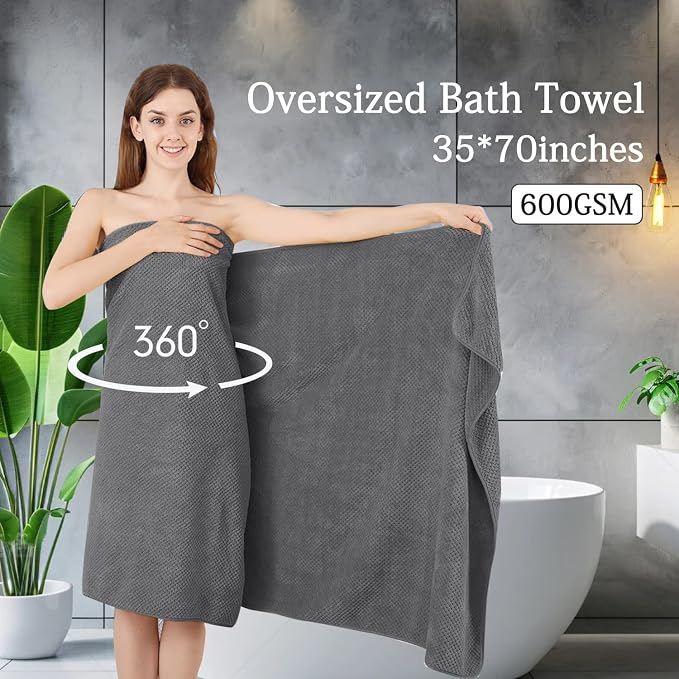 Hailea Gray Bath Towels Set 35x70 Inches - Luxury 600 GSM Oversized Bath Sheet Towel,Extra Large Microfiber - Quick Dry,Highly Absorbent,Super Soft Shower Towels Spa Hotel Bathroom Towel Set (4-Pack) - Image 2