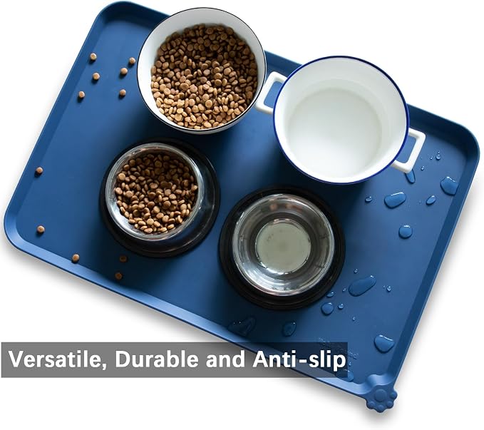Hoki Found Large Silicone Pet Food Mat - Non Slip Dog, Cat Bowl Mat Tray - Waterproof Feeding Placemat - Indigo Ink - Image 4
